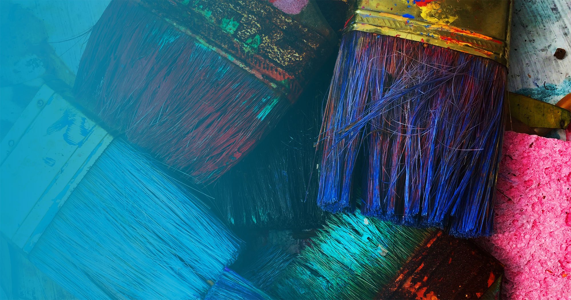 Pile of colorful paint brushes