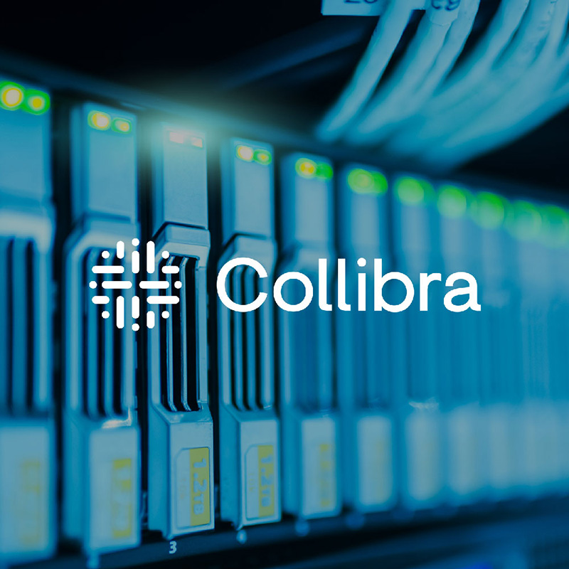 Collibra logo over photo of data processors